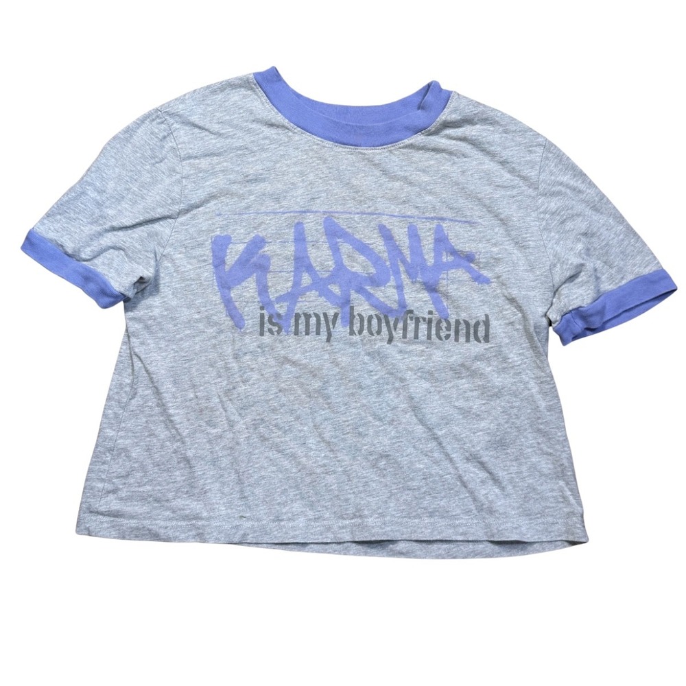 Taylor Swift‎ Midnights Karma Is My Boyfriend Cropped Ringer T Shirt Size Medium